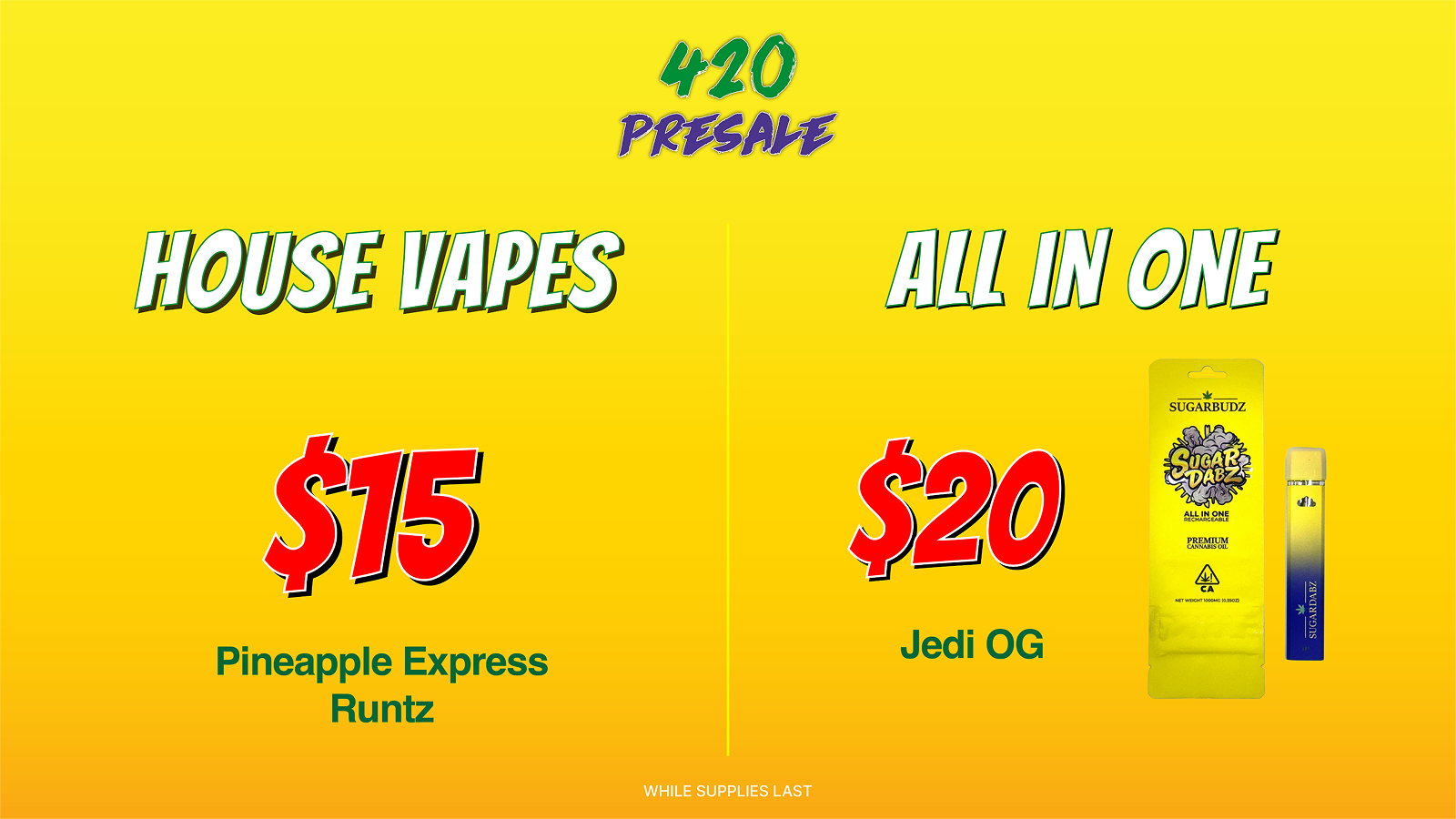 Blowout Sale. 5 g top shelf for $25:<br />
Sugar kush, humboldt rootz, ghost og, godzilla, god father, berry cream.<br />
For $35 skywalker, messi, iced gelato, jack the ripper.