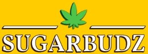 Sugarbudz Logo, white on yellow